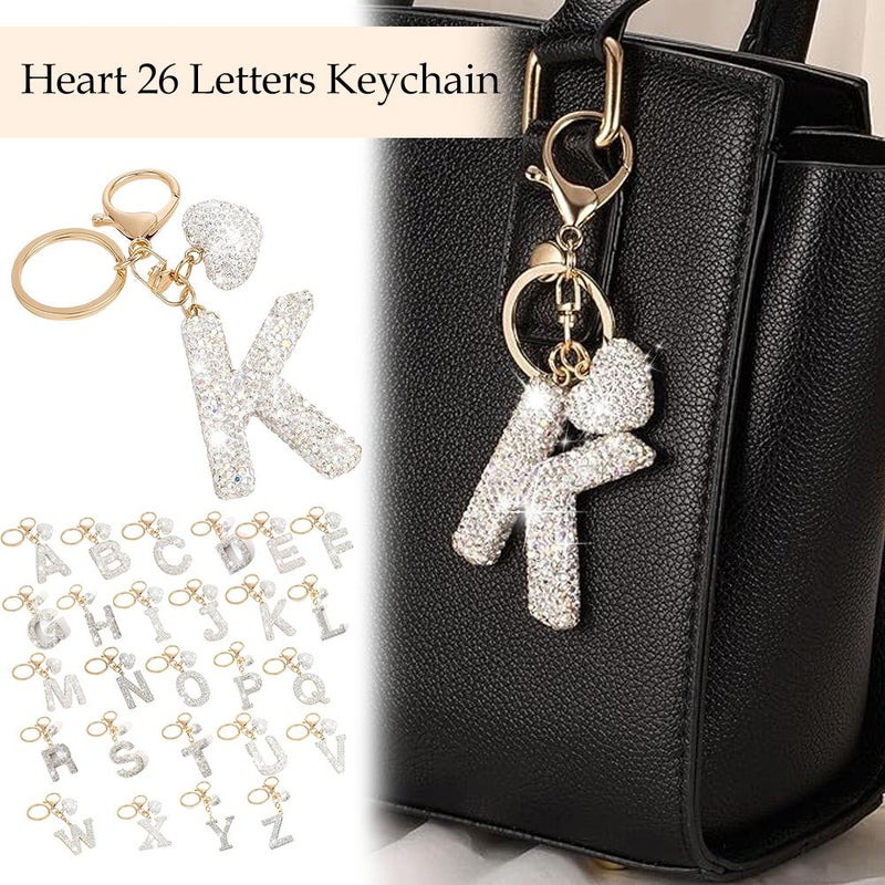 Cute Bling Initial Letter Keychain - Cute Resin Pendant with Heart Design, Personalized Alloy Key Ring Gift for Car (D) - Image 2